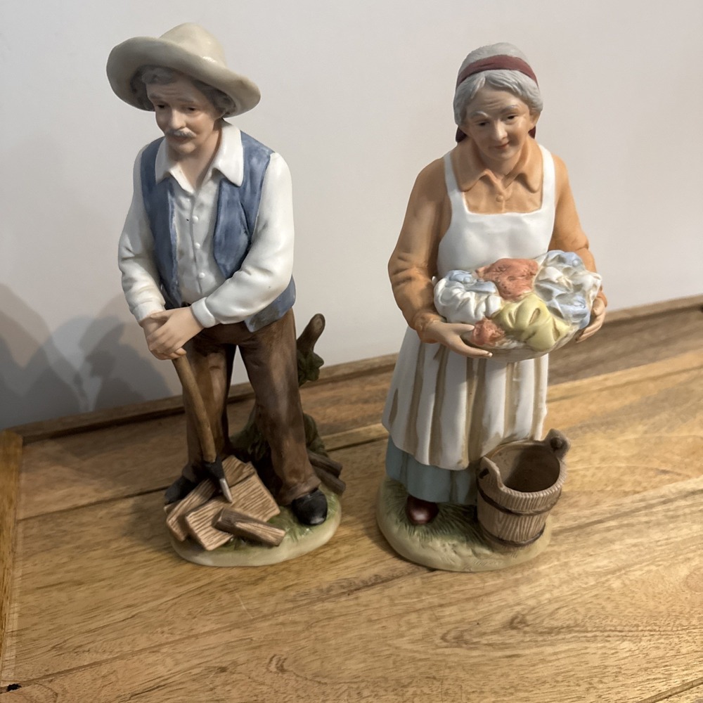 GOLDEN YEARS FARM COUPLE #8829 PORCELAIN FIGURINES 10.5" Homco Home Interior